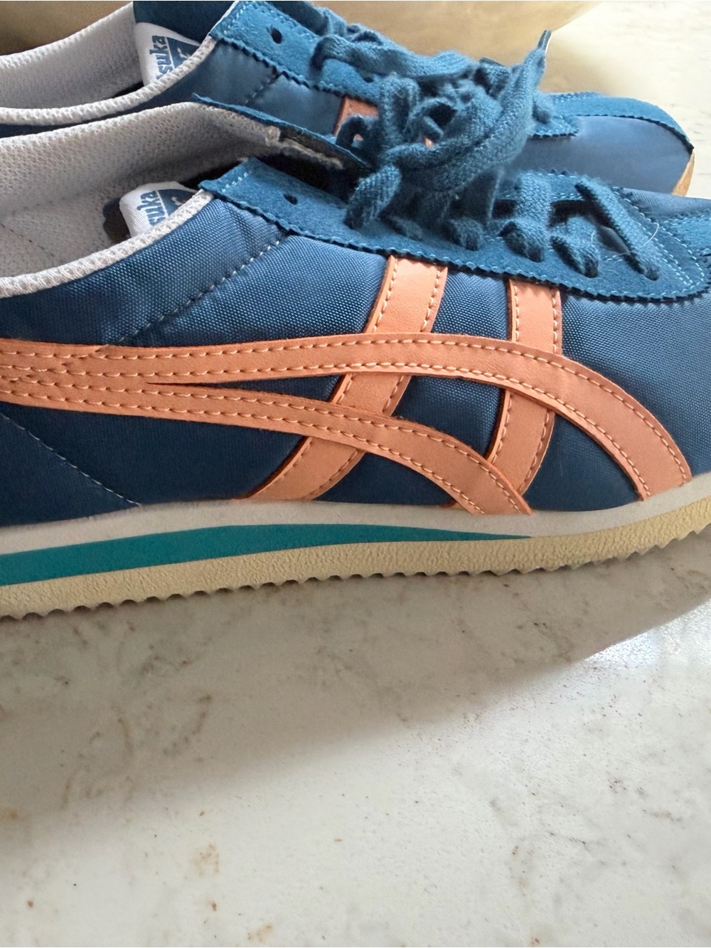 Onitsuka Tiger by Asics  Teal Sneakers with Peach Stripes